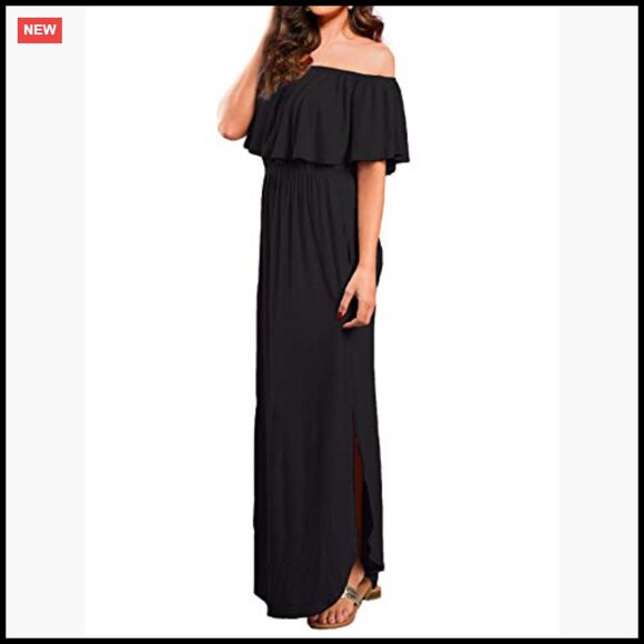 Off Shoulder Ruffle Maxi Dress with Pockets Summer Casual Elegant Beach Wear - Picture 2 of 6